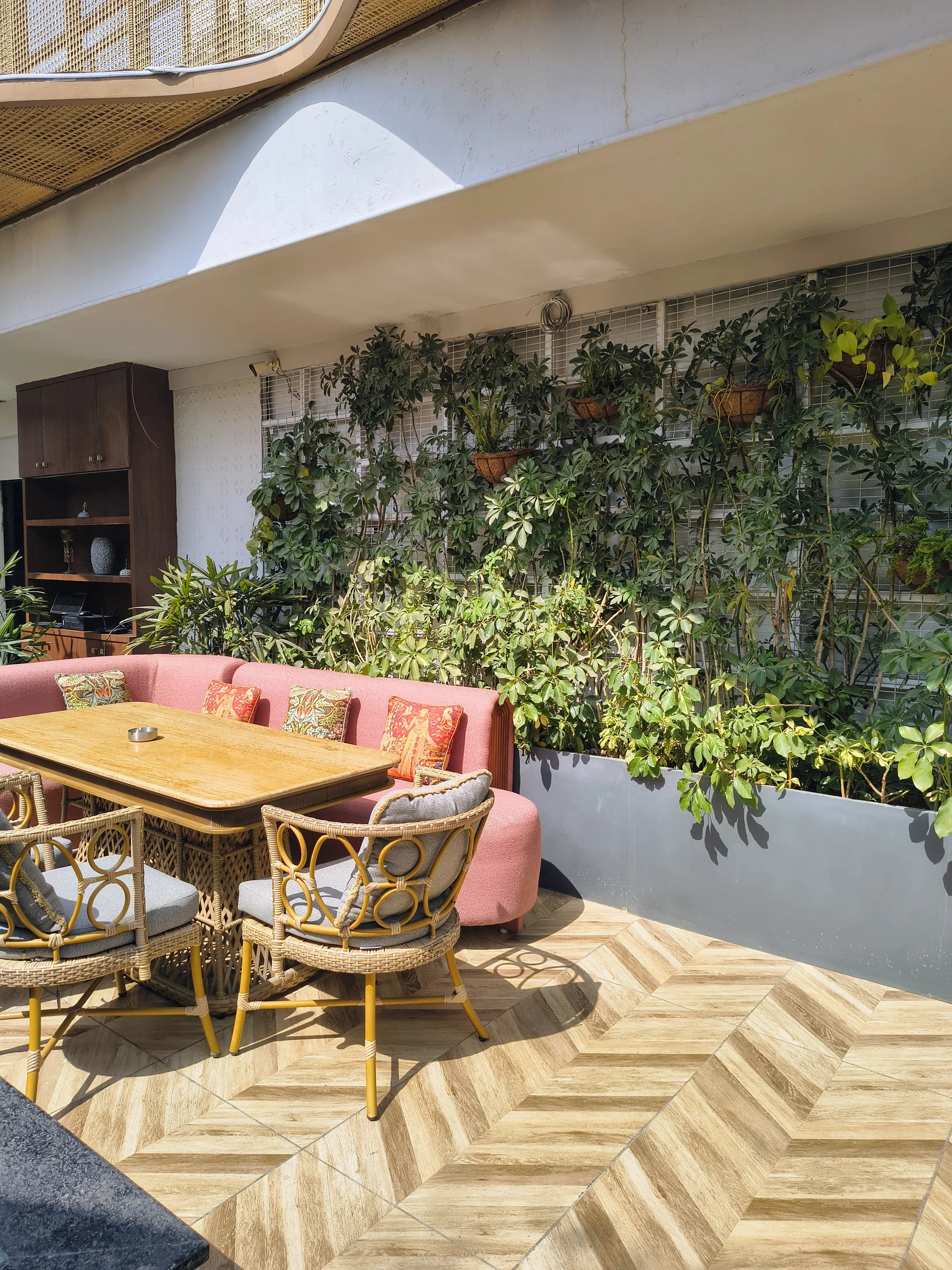 Planted hospitality patio at a premium restaurant in Delhi